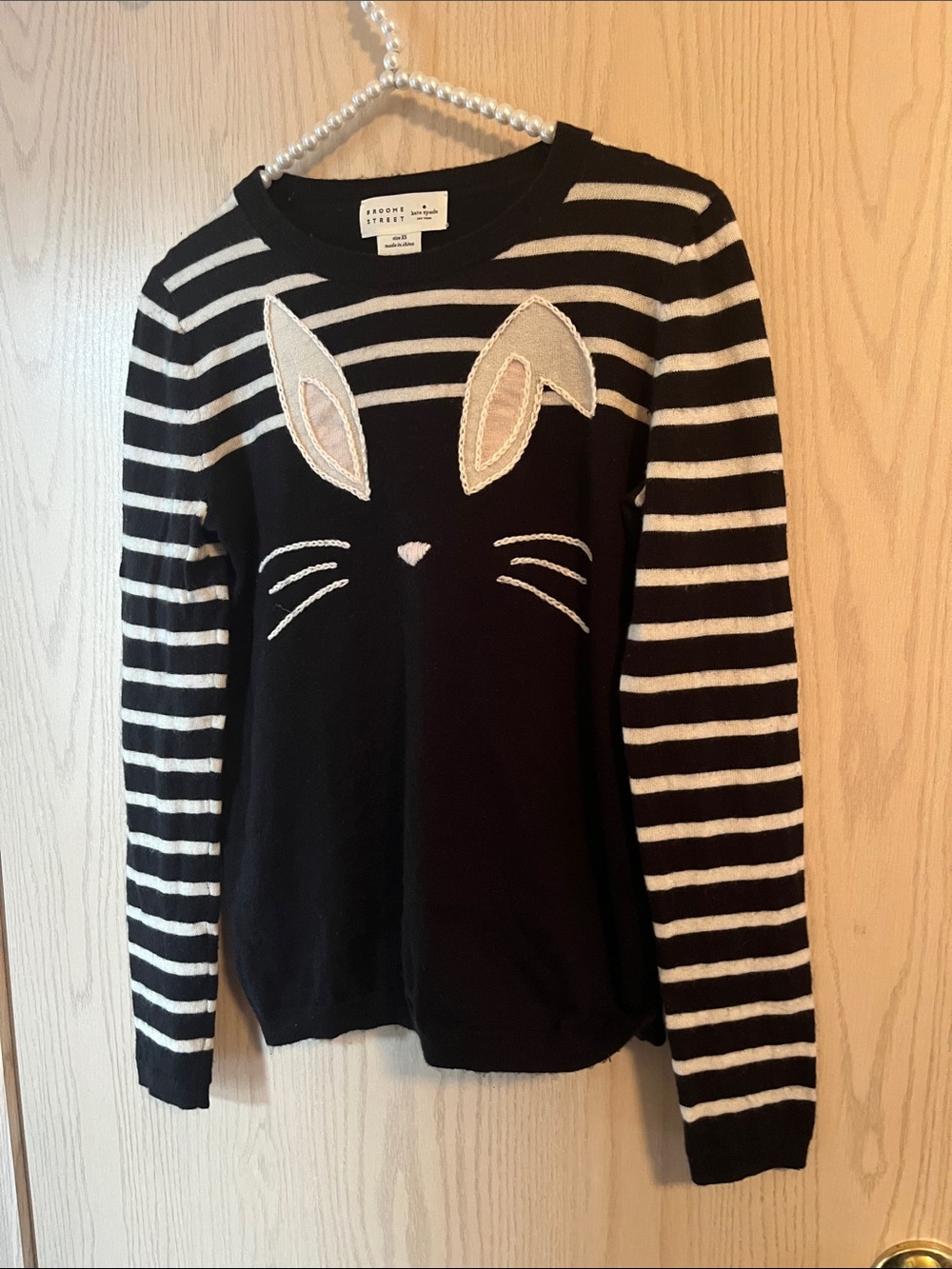 kate spade Black & Cream Striped Bunny Crewneck Sweater